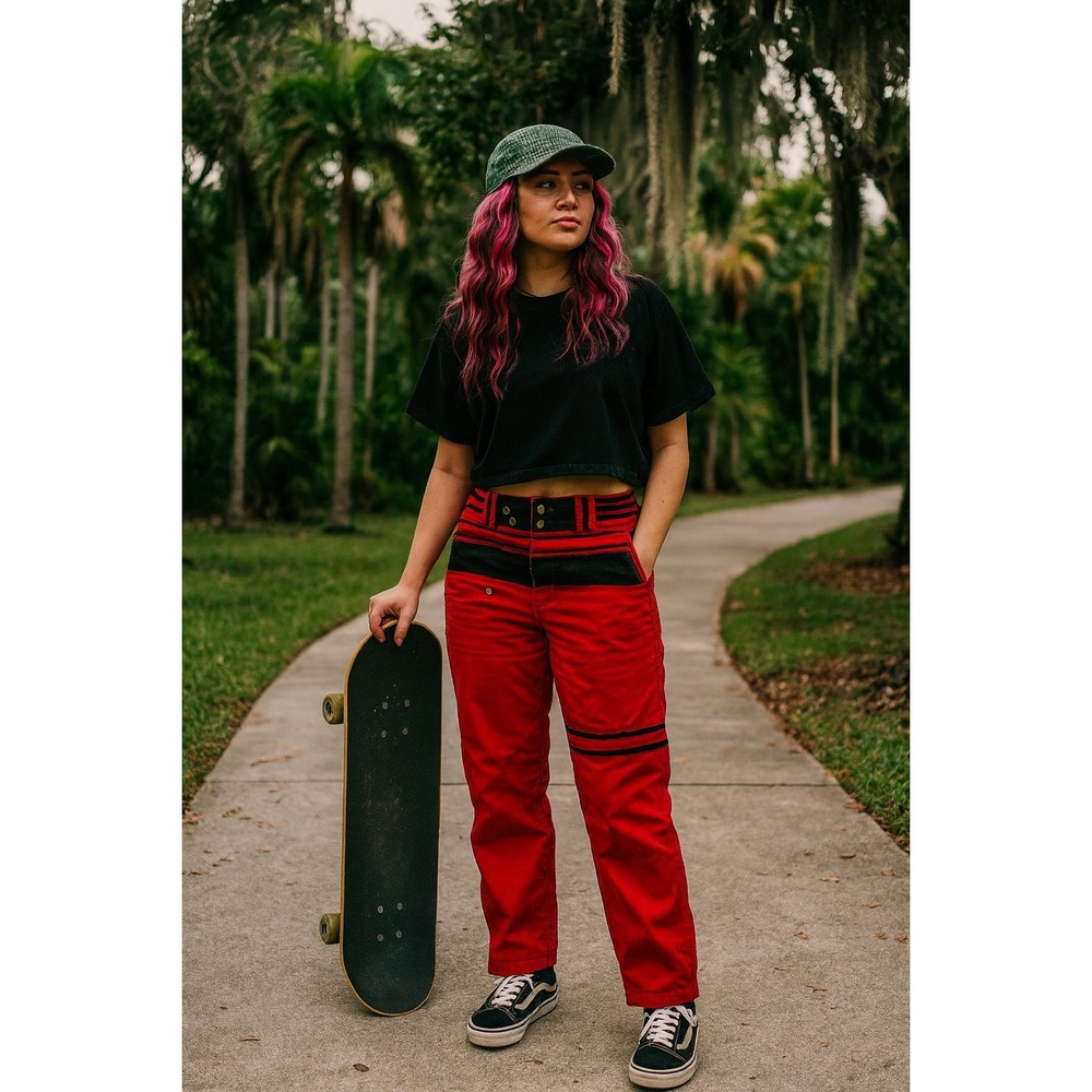 J Taverniti Red Streetwear Skate‎ High Waist Button Fly Straight Pants Size 36